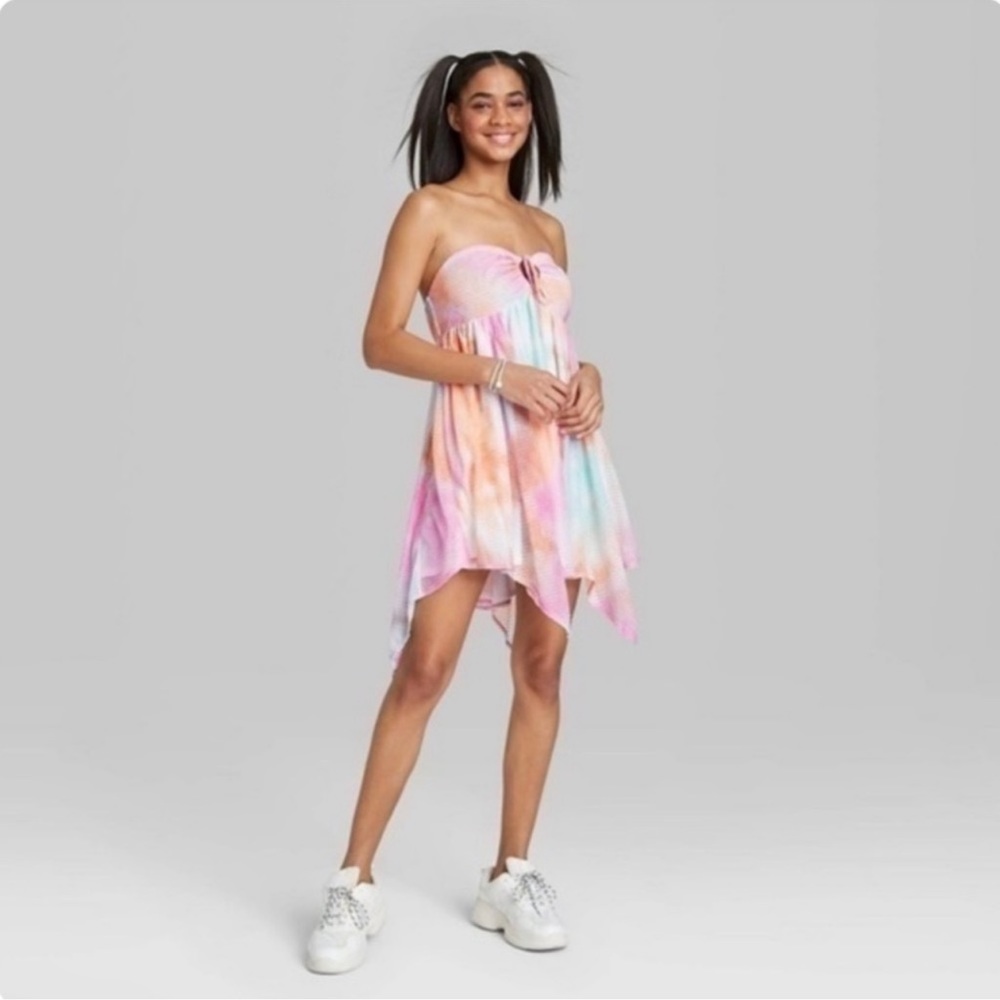 NWT Wild Fable Women's Babydoll Dress Pink Flare Colorful Tie Dye Size XL